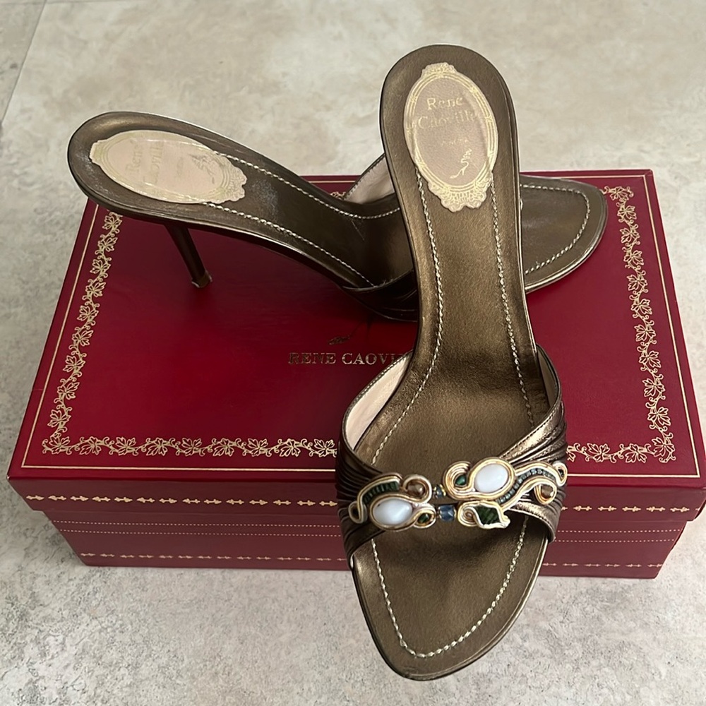 Rene Caovilla bronze embellished sandal